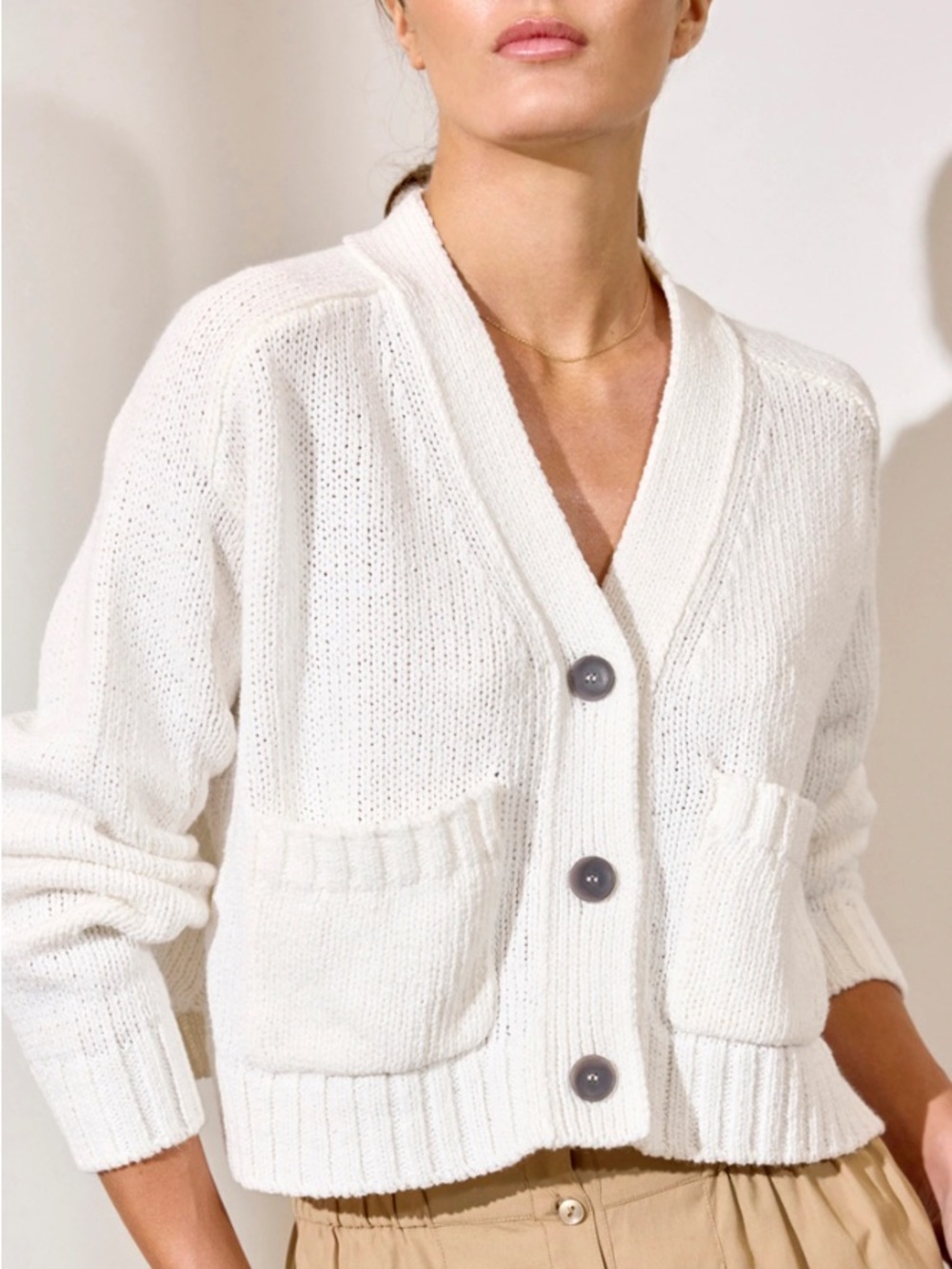 Brochu Walker Linen Blend Cropped Cardigan Salt White Size Large